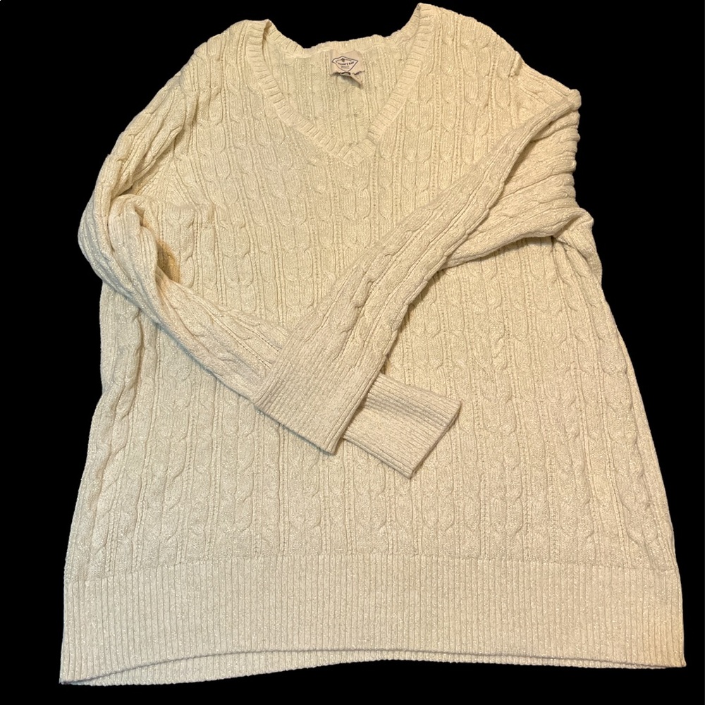 3X St John’s Bay Cream Sparkly Cable Knit Sweater